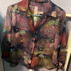 Vintage floral sheer button up